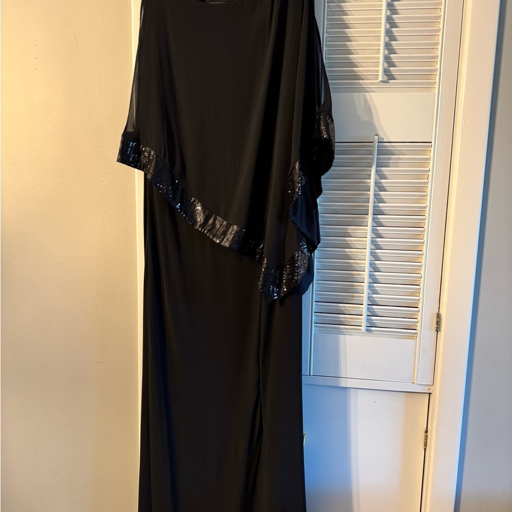 R&M Richards Black Asymmetrical Dress with Sequin Detail